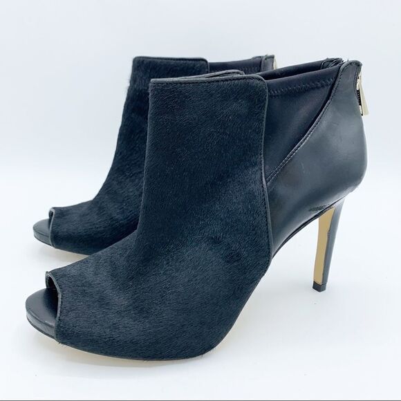 Ann Taylor Calf’s Hair and Leather Peep Toe Black Booties‎ Sz 8 - Picture 2 of 15